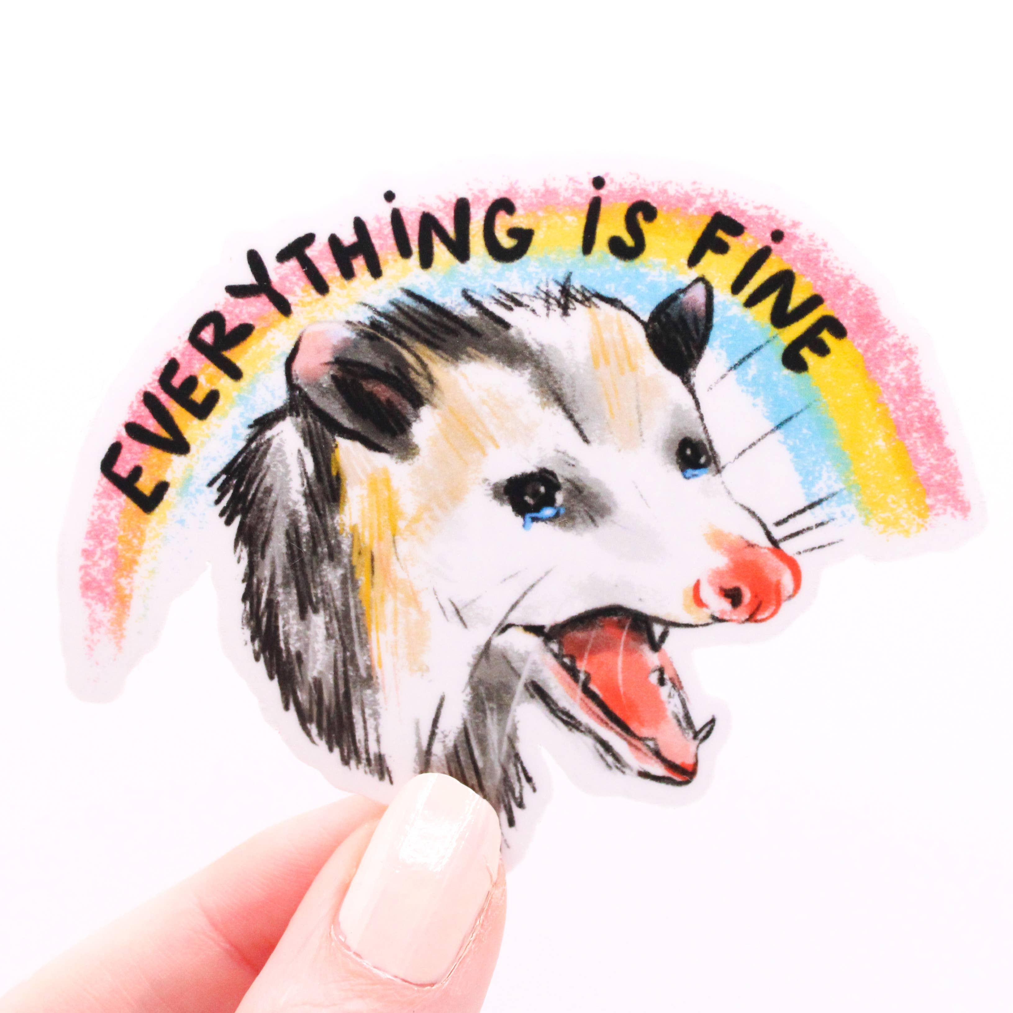 Amy Hartelust Art and Illustration – Adesivo por atacado – Tudo é Fine Possum Vinyl Sticker1