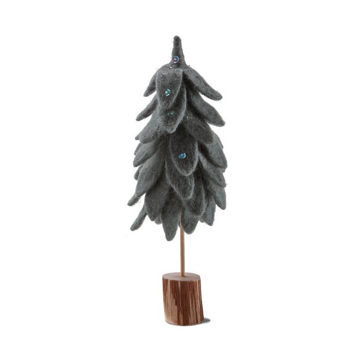 tag - Wholesale Christmas Decoration - SALE Wooly Felt Tree With Log Base Small - Dark Green