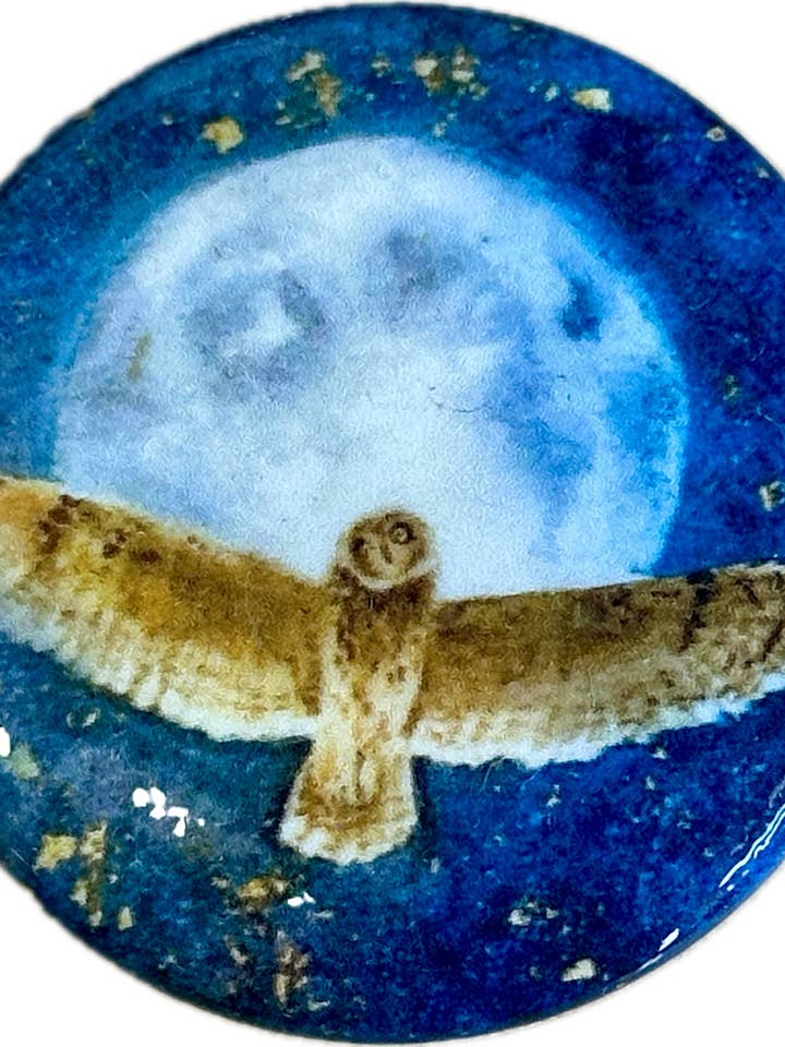 Pueo & Mahina Button Pin for wholesale by B. Miyo Art