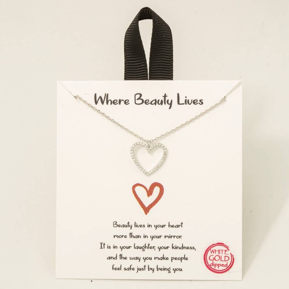 Fame Accessories - Wholesale Pendant/Charm Necklace - Gold Dipped Outline Cz Pave Heart Pendant Necklace5