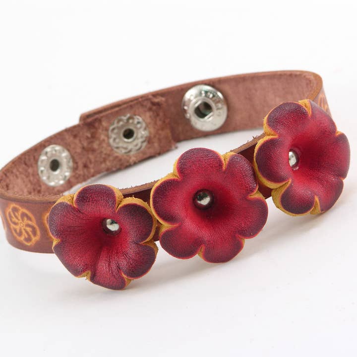 Sunflower Handmade leather inc - Wholesale Armband - Handgemaakte leren bloemenarmband - BR024