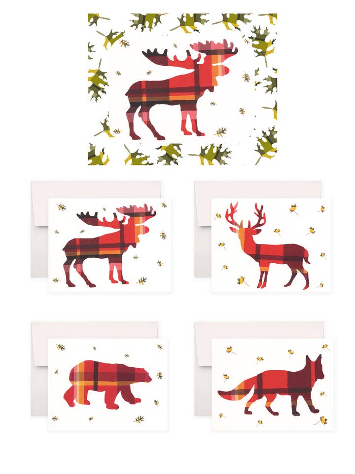 Conjunto de Cartões de Natal em Caixa com Padrão Xadrez Florestal por atacado de Artistry Cards