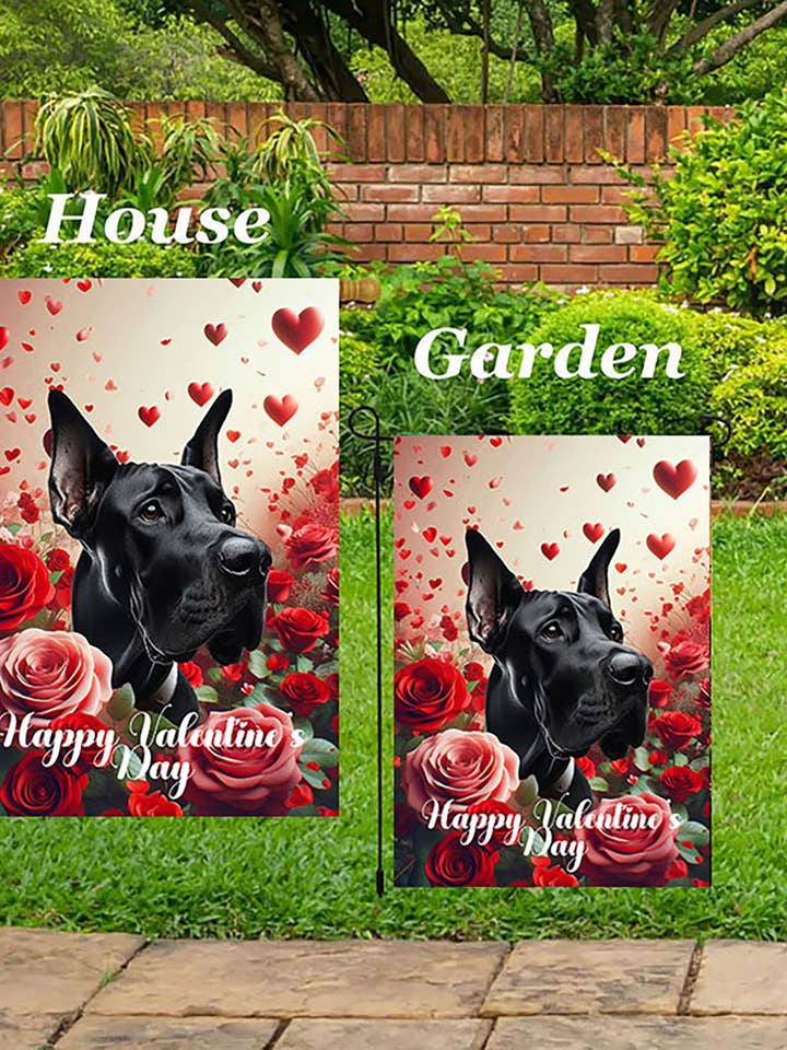 Dogue Allemand Noir Cropp - Drapeau de Jardin Valentine pour la vente par Best of Breed Products