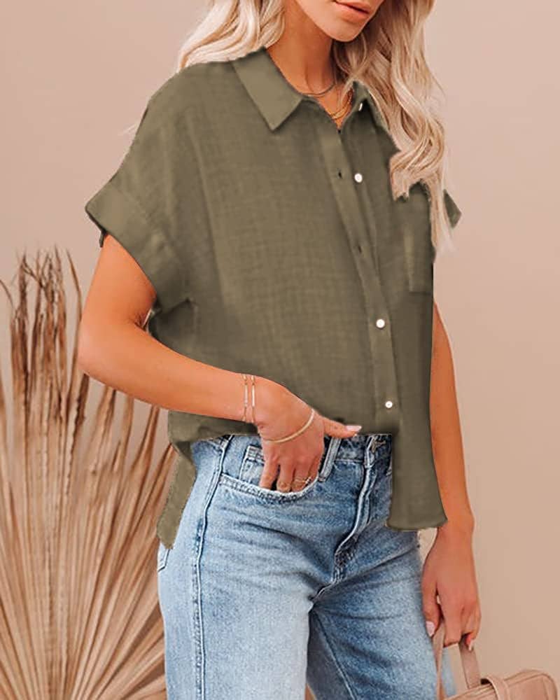 Rosa Clothing - Wholesale Button Down Shirt - Women's - Button-Lapel Pocket Slit Short-Sleeved Shirt2