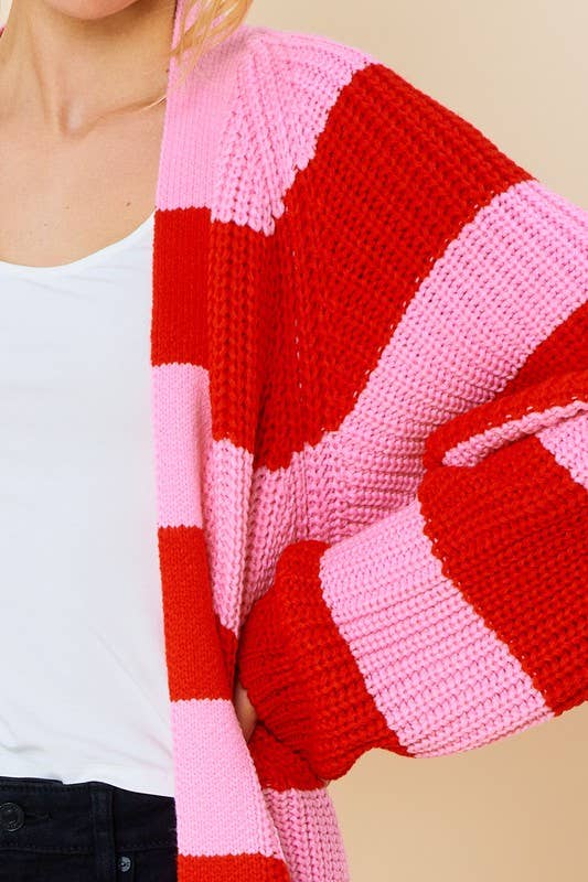 Peace Love Line - Wholesale Cardigan - Women's - STRIPED MIDI SWEATER CARDIGAN3