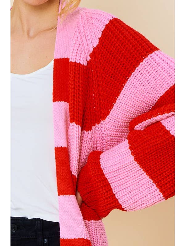 Peace Love Line - Wholesale Cardigan - Women's - STRIPED MIDI SWEATER CARDIGAN3