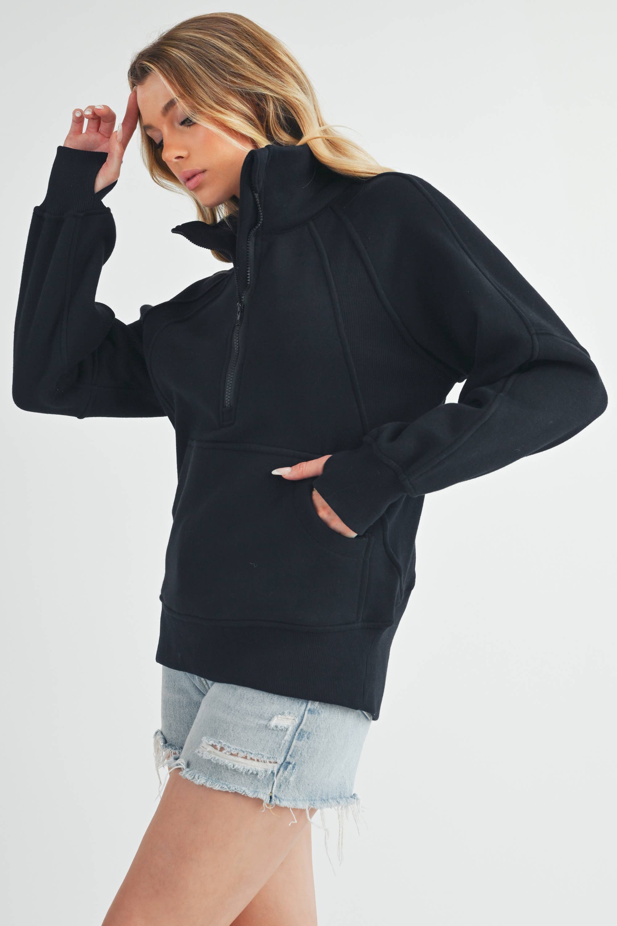 AEMI + CO - Wholesale Sweatshirt - Dames - 986DK lange Dove trui met halve rits en col6