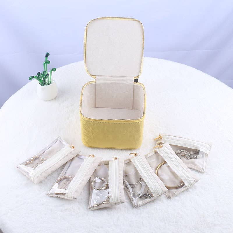 wandf - Wholesale Jewelry Box/Organizer - Leather Jewelry Organizer Box with 6 Pouches,Compact Storage2