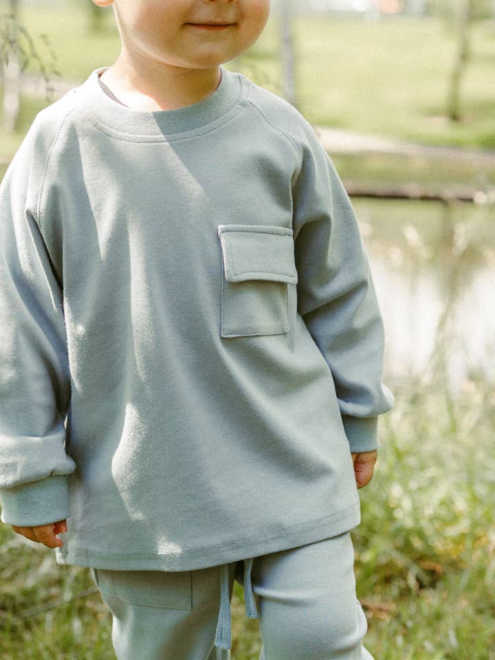 Raglan Playwear Set in Dusty Blue for wholesale on Faire5
