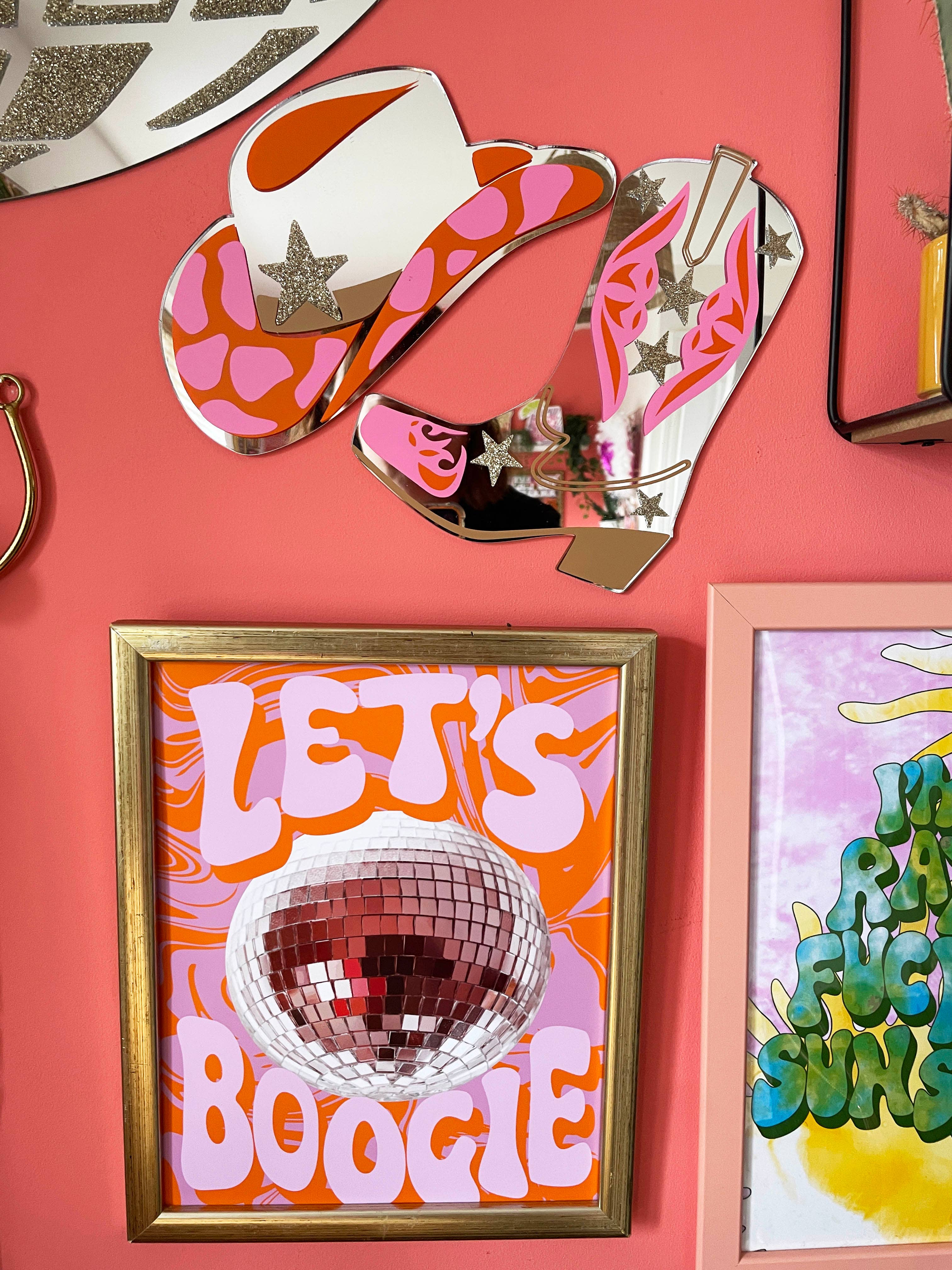 Printed Weird - Vente Miroir mural - Mini miroir bottes de cowboy rétro Rootin' Tootin'6