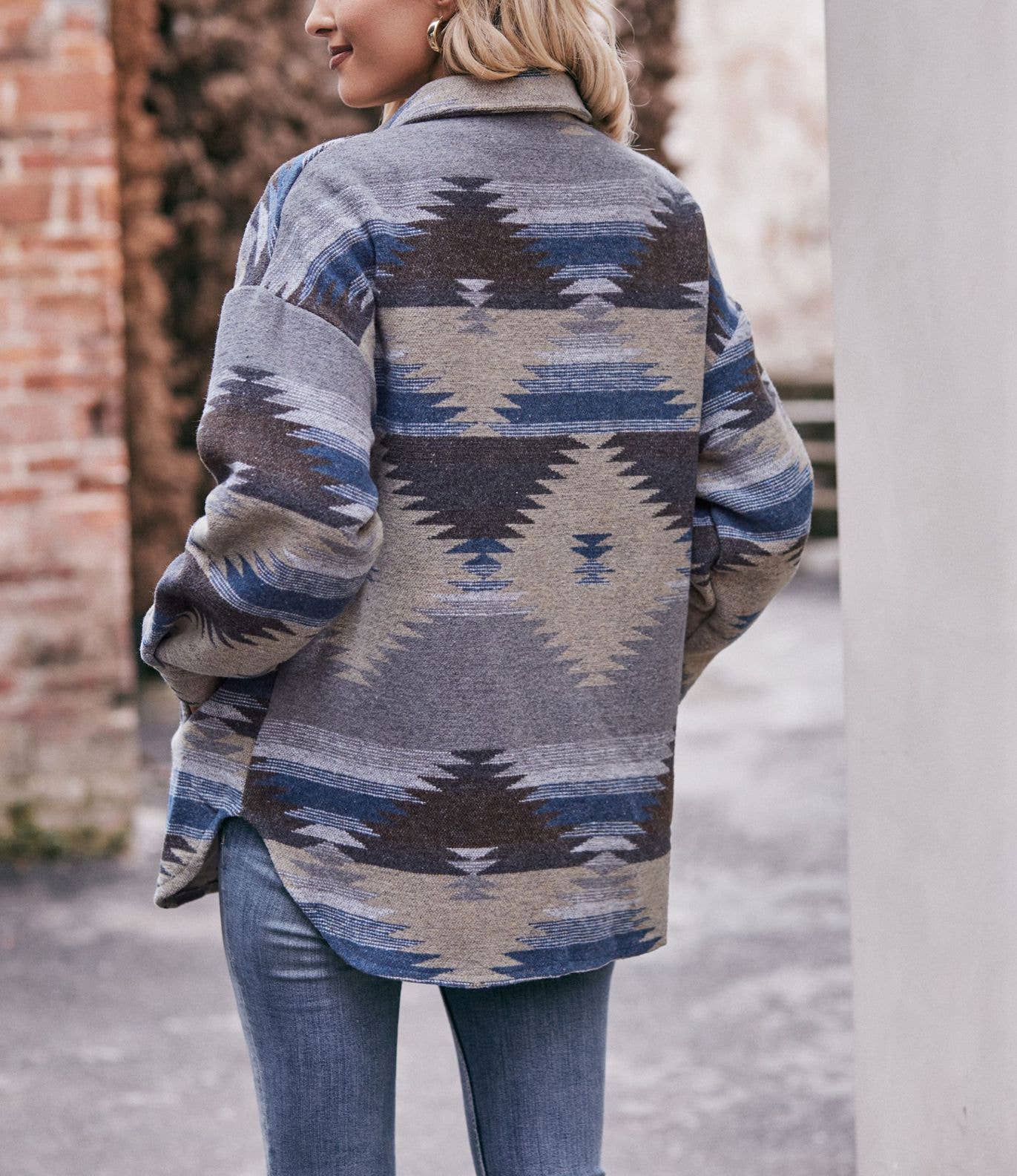 HIDDENBRAND - Wholesale Shirt Jacket/Shacket - Women's - Geometric Jacket Shirt Lapel Tweed Coat7