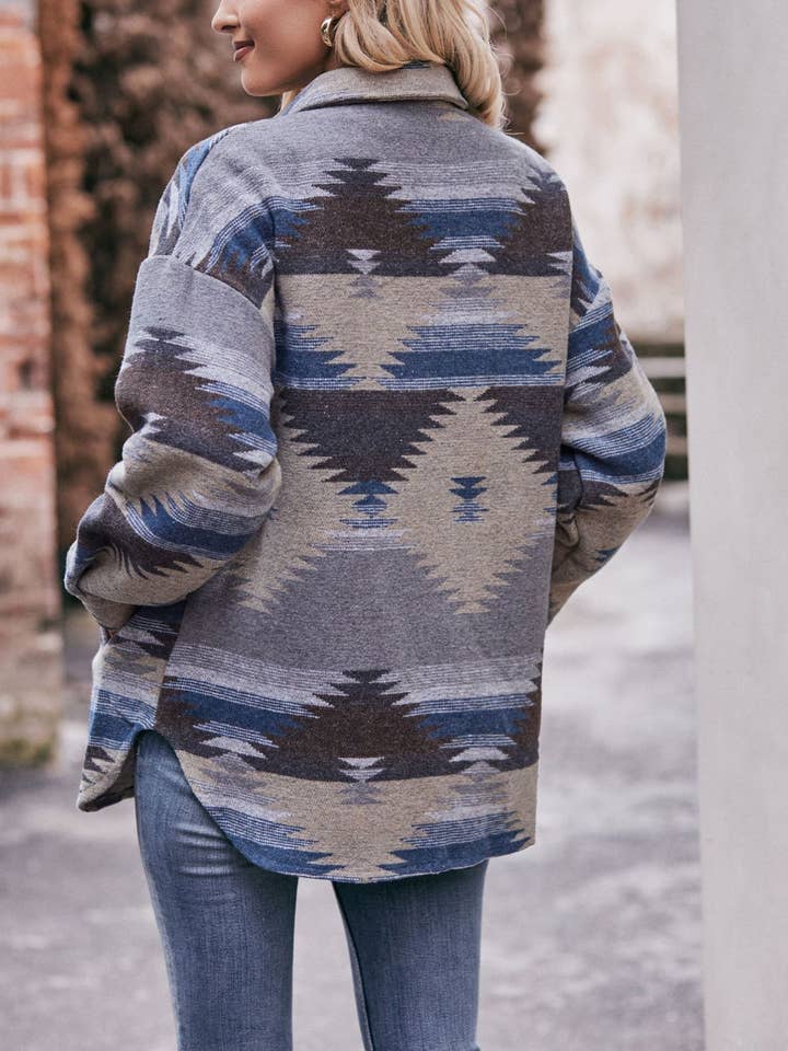 HIDDENBRAND - Wholesale Shirt Jacket/Shacket - Women's - Geometric Jacket Shirt Lapel Tweed Coat7