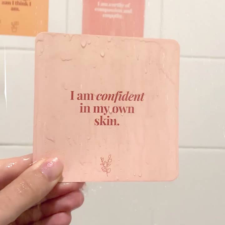 Self-Care Shower – Großhandel Bade- & Körperpflege-Set – Affirmationskarten zur Selbstliebe zum Duschen, wasserfest1