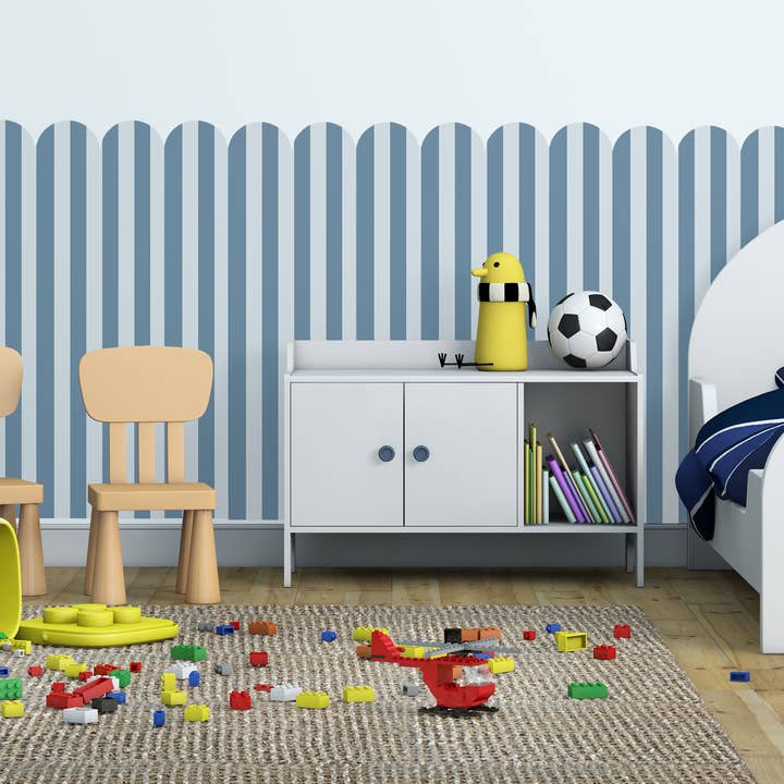 Vægpanel blå stribe skulpteret - selvklæbende tapet for engroshandel hos Love This Art