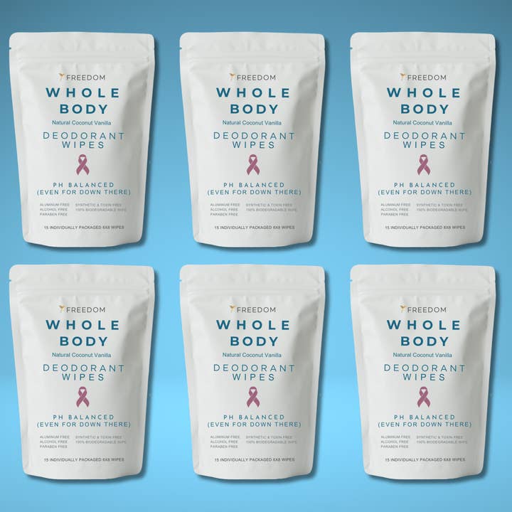 FREEDOM Natural - Wholesale Deodorant - Women's - Whole Body Deodorant Wipes - Case of 6 (15 count)