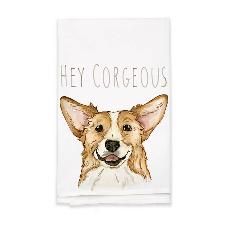 “Hello Corgeous” Corgi Tea Towel for wholesale by Little Sparrow Gallery