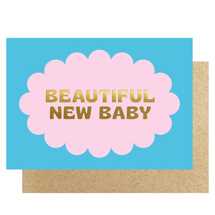 Beautiful New Baby oval scallop card for wholesale by Lucky Ink