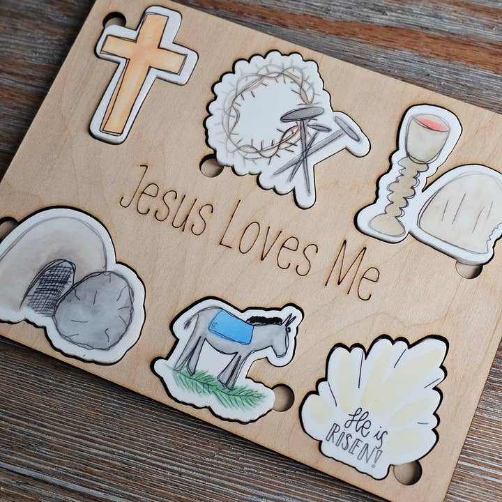 Puzzle en bois et acrylique Jésus m'aime - Puzzle de Pâques pour la vente par LB Personalized Design
