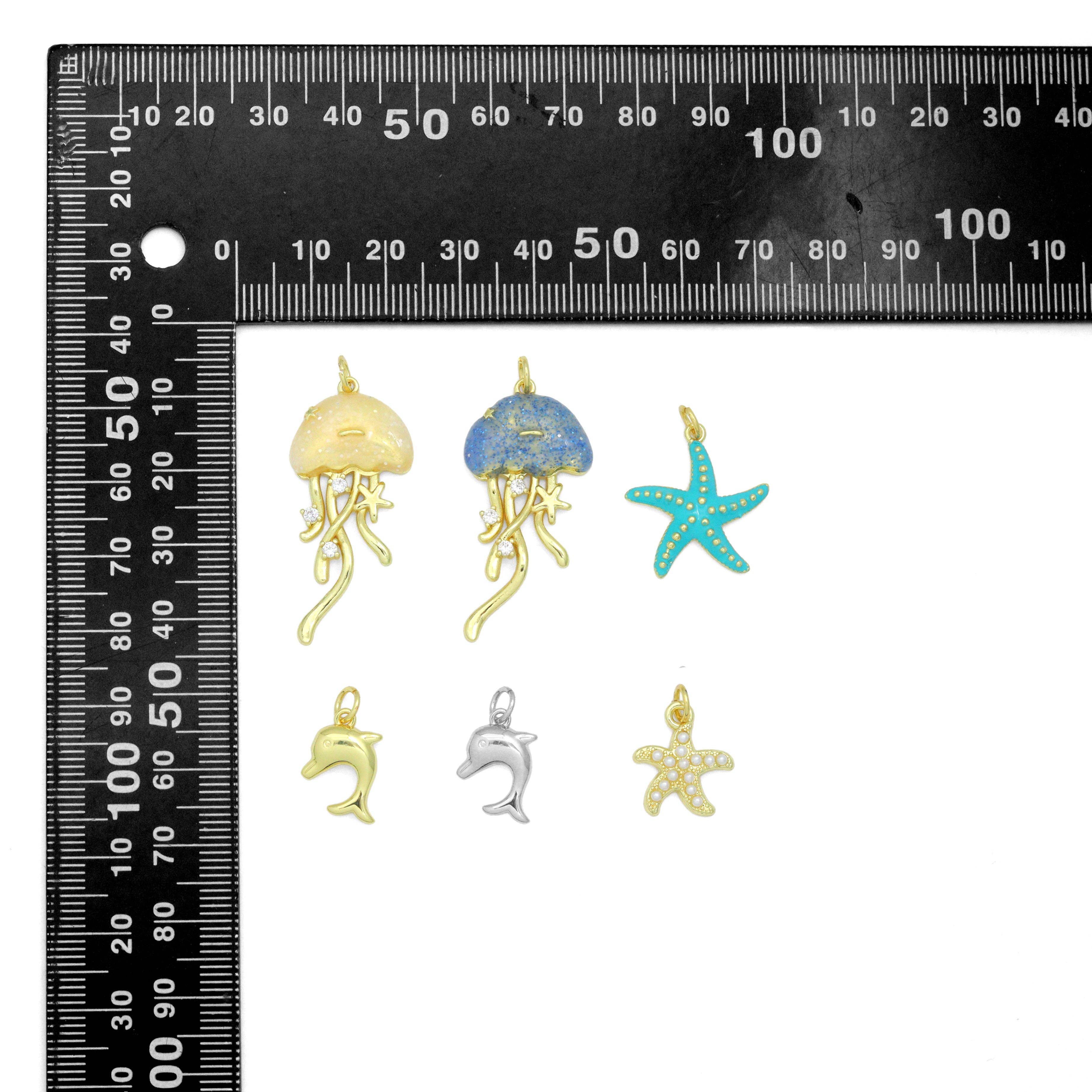 BestBeads&Beyond - Wholesale Individual Charm/Pendant - Enamel Jellyfish Blue starfish, Pearl starfish, Dolphin Pendant charm, Sku#A5102