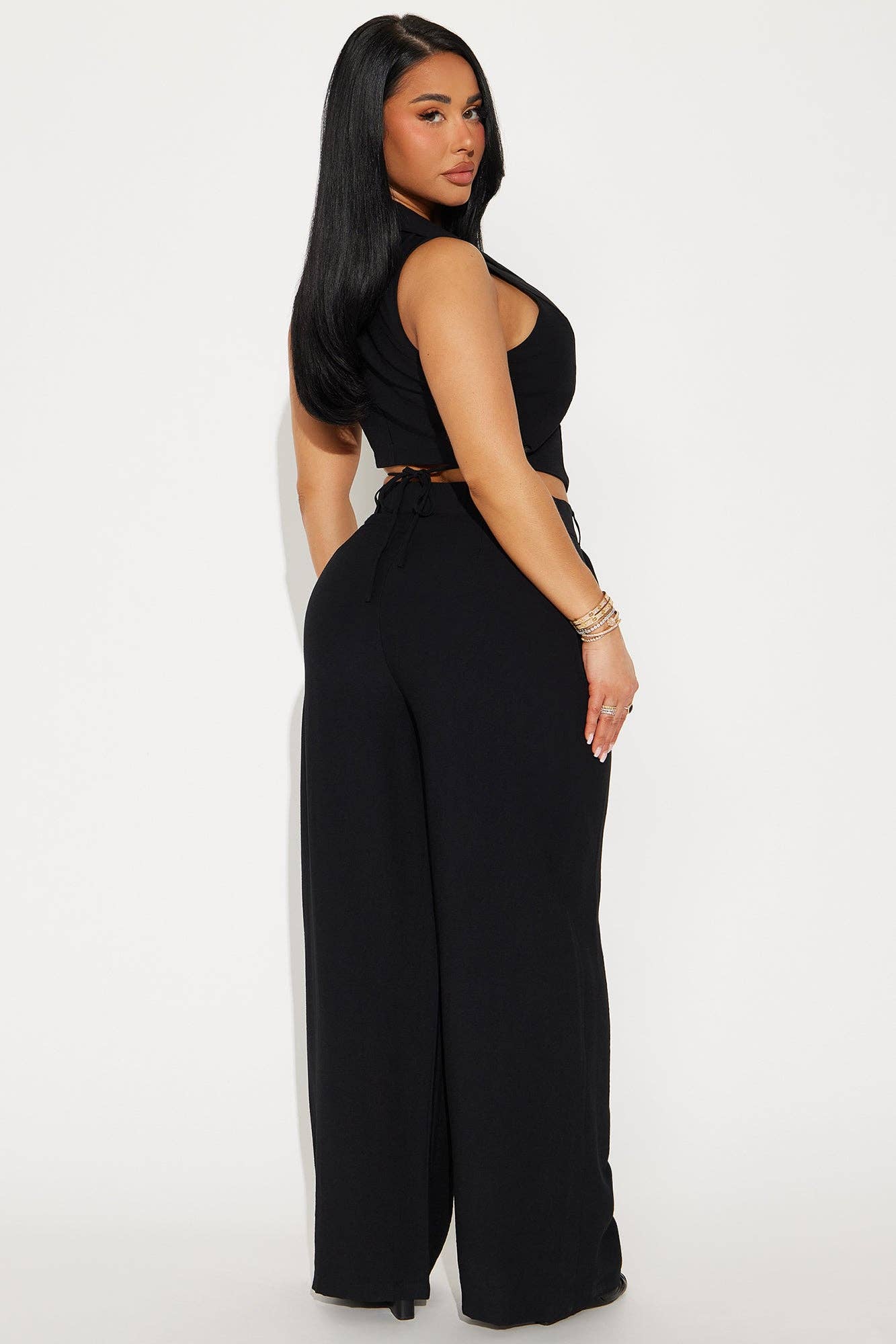 5besties inc - Wholesale Top & Pant Set (NOT Loungewear) - Women's - BUTTON DOWN COLLARED VEST AND WIDE LEG PANTS SET5