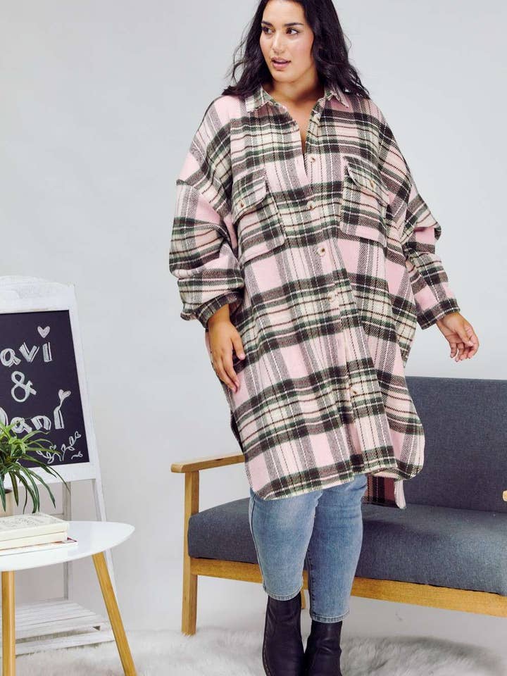 Pink PLUS STRIPE BUTTON DOWN JACKET for wholesale on Faire6