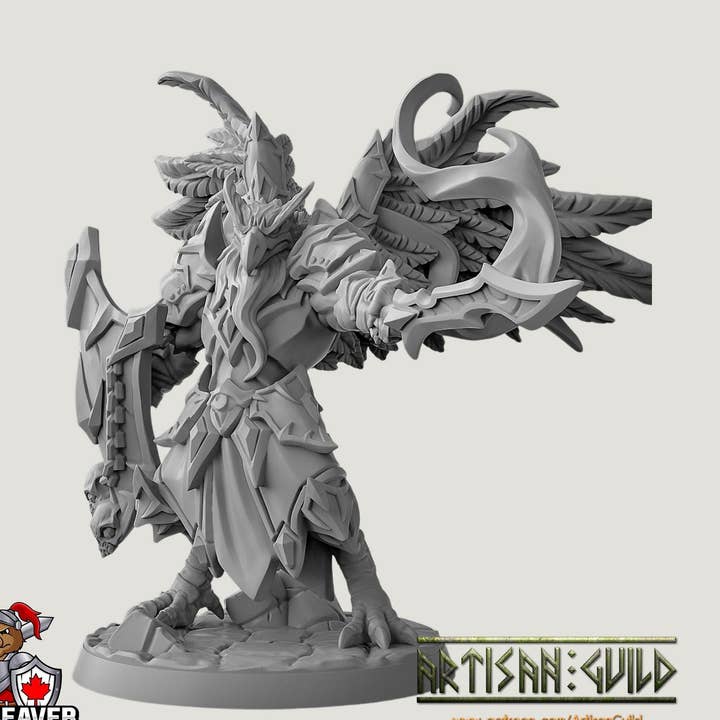 Aarakocra Paladin Clerc mini DnD premium - Figurine de Table en Résine Imprimée de Haute Qualité 28mm 32mm, Robuste, Durable, Figurine et Diorama pour la vente par The Beaver and Broadsword
