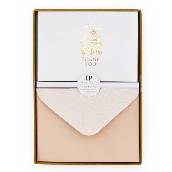 Robert Frederick Ltd – wholesale Stationery/notecard set – 12 Notecards and Envelopes in Gift Box - “Thank You” Flower Bouquet Design1