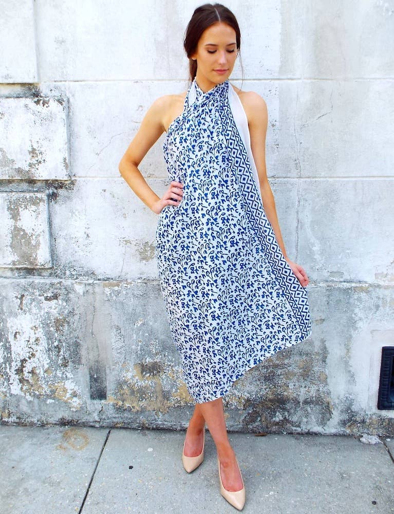 Passion Lilie - Wholesale Swim Cover Up - Women's - Abstract Blue Sarong