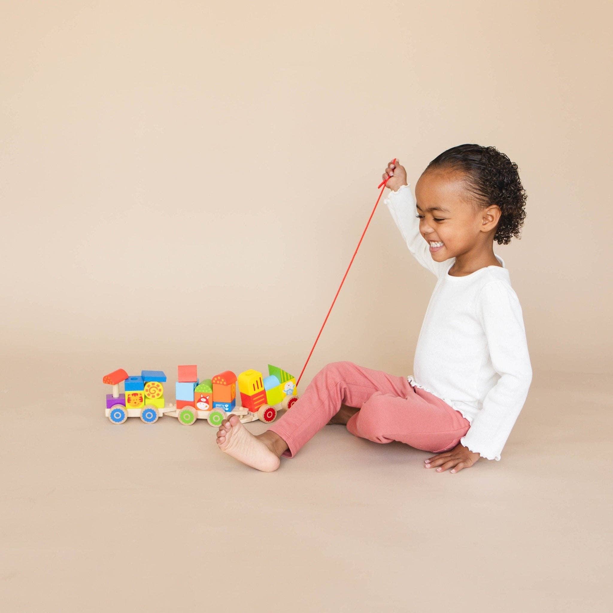 Spirit 'N Sprout - Wholesale Wood Toy - Kids - Farm Wooden Train Set for Kids - Pull Along Stacking Train17