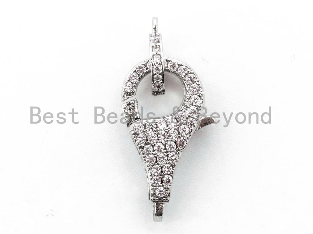 BestBeads&Beyond – wholesale Individual charm/pendant – 1pc CZ Clear Micro Pave Teardrop Lobster Claw Clasp, Cubic Zirconia Clasp/Connector/Link, 10x20mm, sku#H981