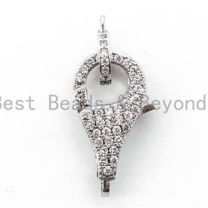 BestBeads&Beyond – wholesale Individual charm/pendant – 1pc CZ Clear Micro Pave Teardrop Lobster Claw Clasp, Cubic Zirconia Clasp/Connector/Link, 10x20mm, sku#H981
