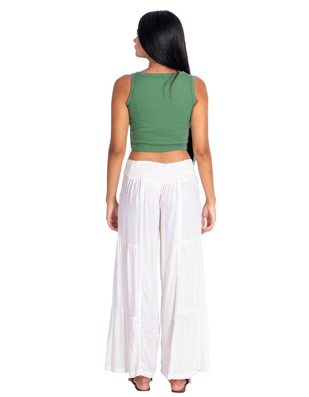 Kimago Look - Wholesale Pants - Women's - Ethnic White Broken Viscose Pants with Elastic Waistband3
