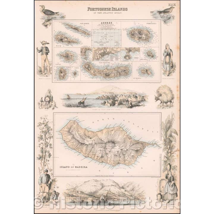 Historic Map Of Azores And Madeira, 1865 for wholesale by Historic Pictoric