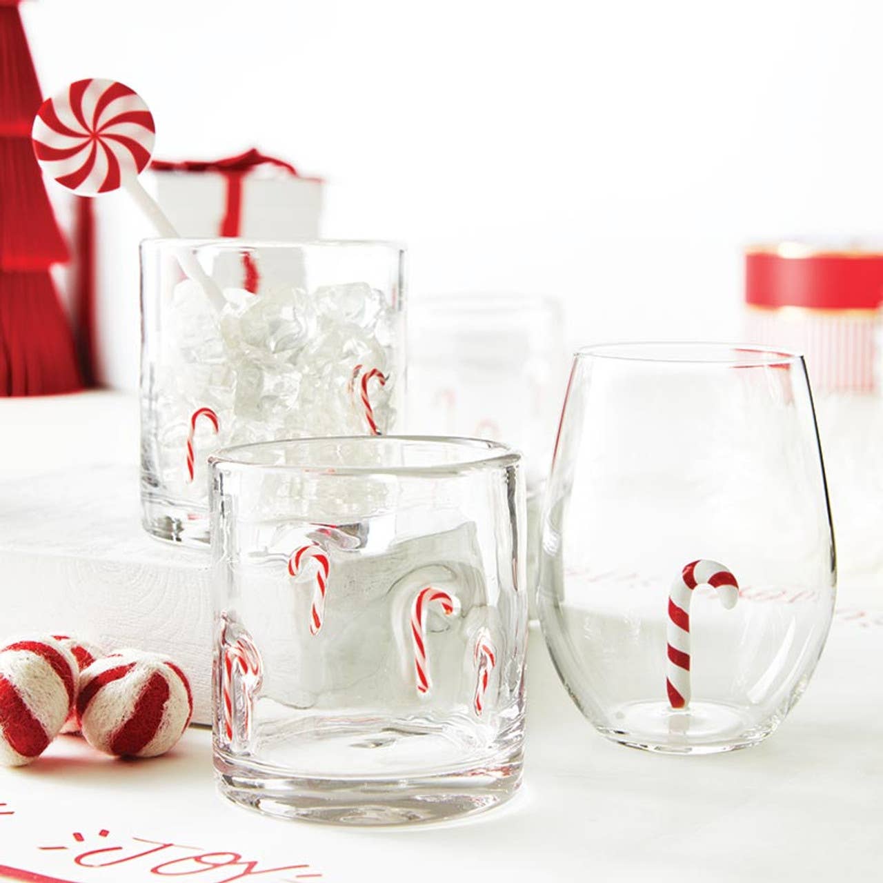 Slant Collections by Creative Brands - Wholesale Drinking Glass/Cup - DOF Icon Glass - Candy Cane1