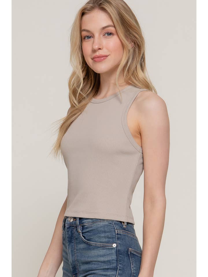 Active Basic | Active USA - Venta al por mayor Camiseta sin mangas - Mujer - Top sin mangas de punto acanalado de algodón y spandex con cuello redondo37
