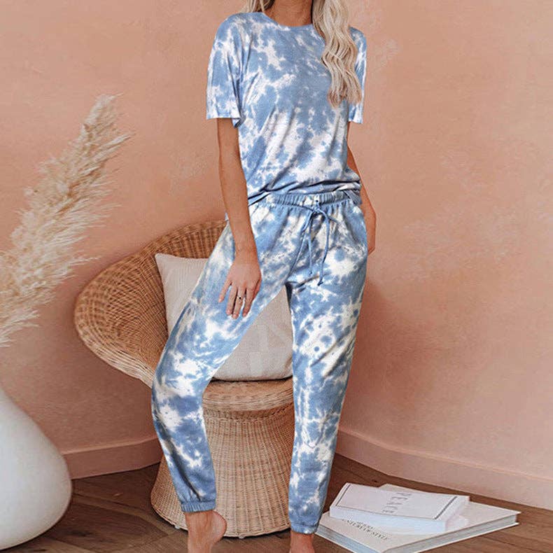 Svelte Seduction - Wholesale Lounge set – Women's - Women Short Sleeve Gradient Print Tie Dye Pajamas Home Wear2