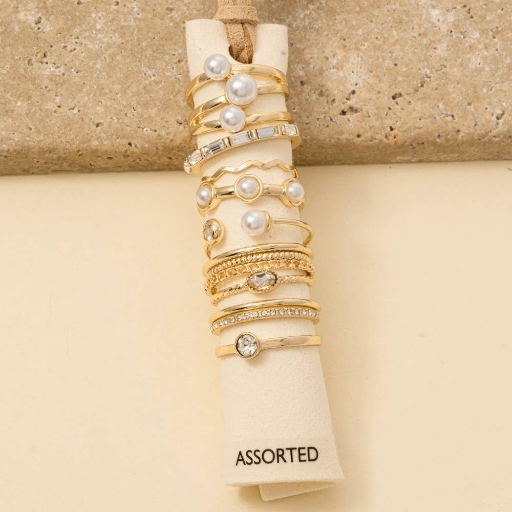 GDCRM Assorted Twelve Piece Pearl Ring Set for wholesale on Faire0