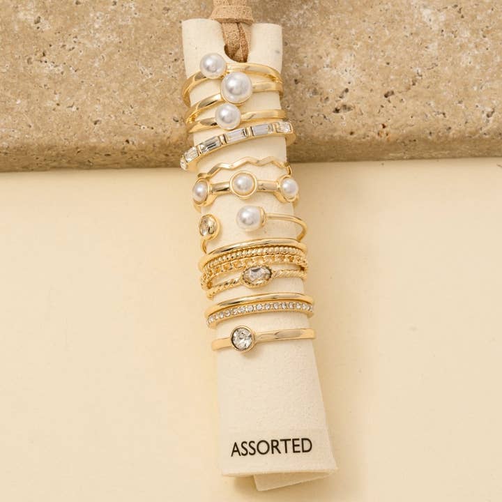 GDCRM Assorted Twelve Piece Pearl Ring Set for wholesale on Faire
