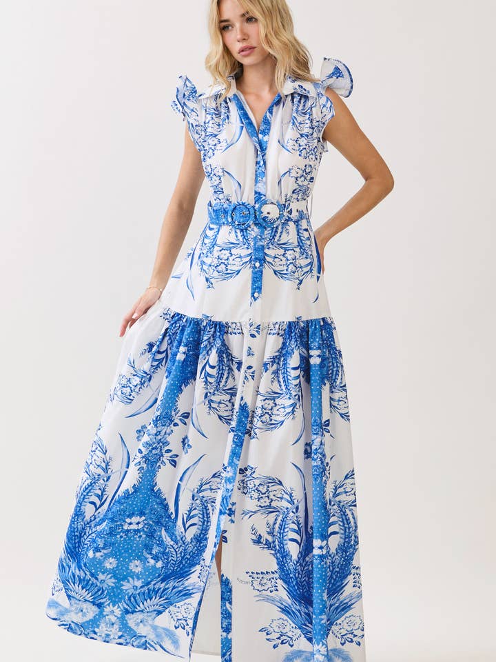 SHIRTS COLLAR PRINT MAXI DRESS for wholesale by Dear Daisy