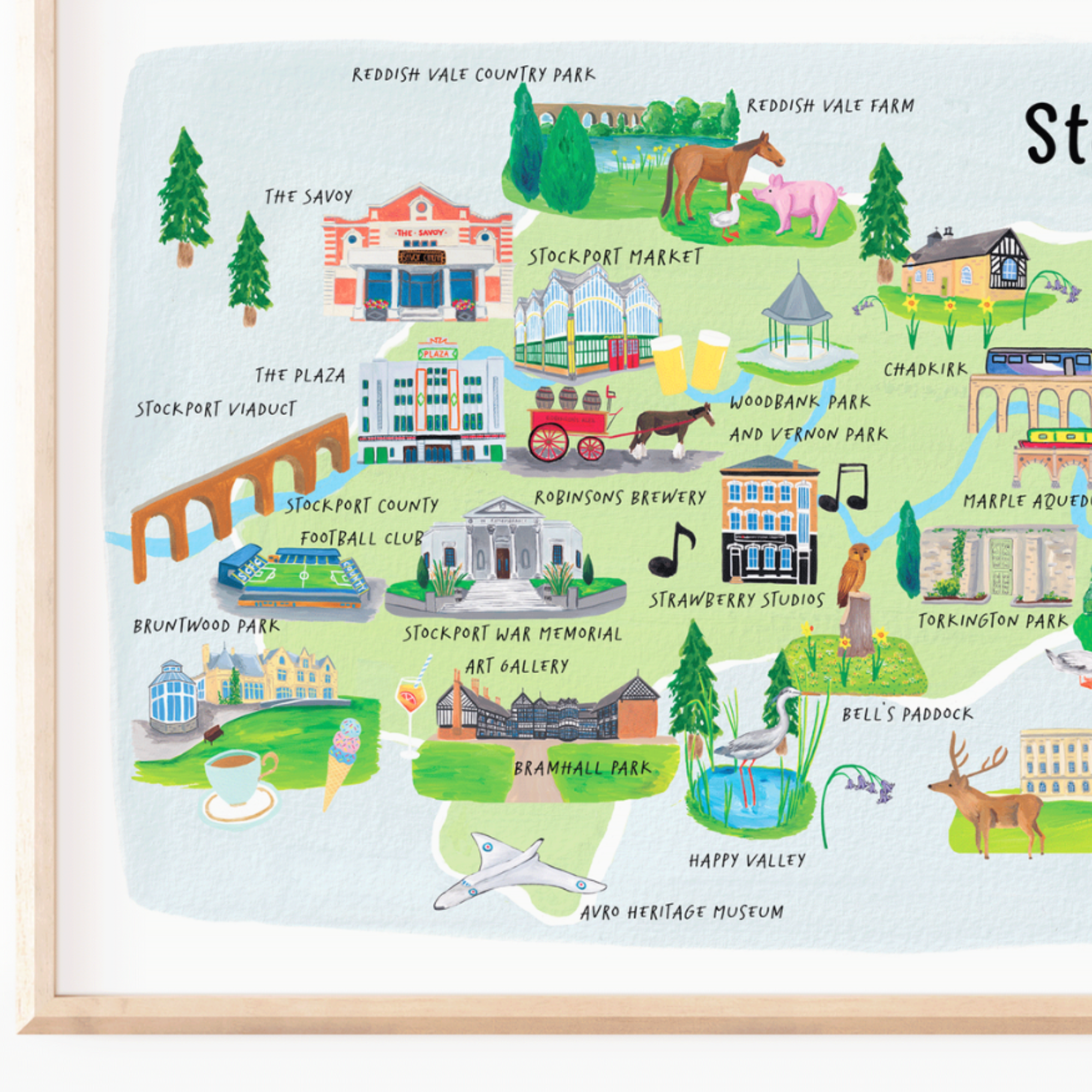Charlotte Farr Illustrations - Wholesale Art Print - Stockport Art Print - Illustrated Map of Stockport2