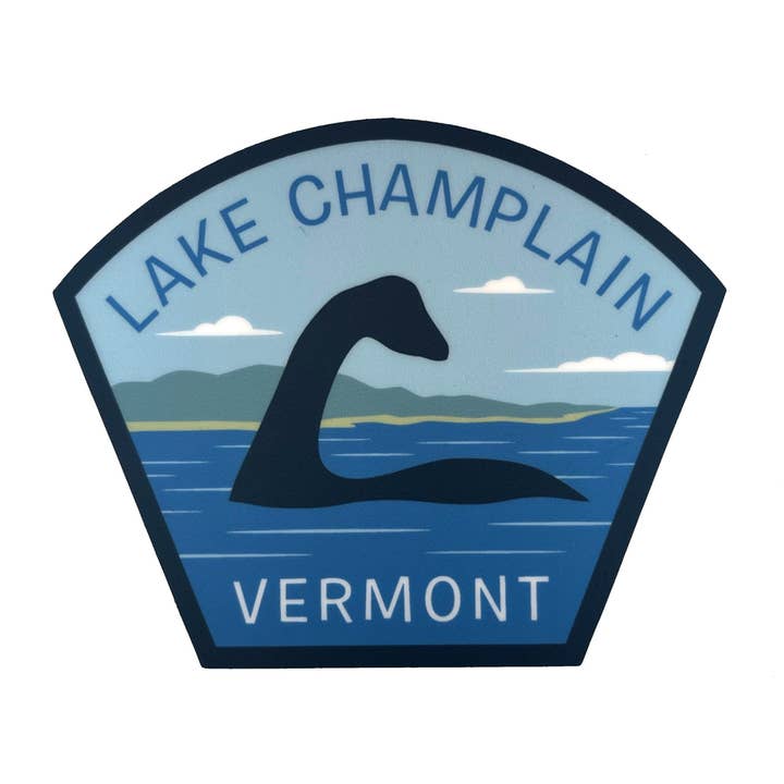 Autocollant de voyage sur le lac Champlain, au Vermont pour la vente par Monsterologist