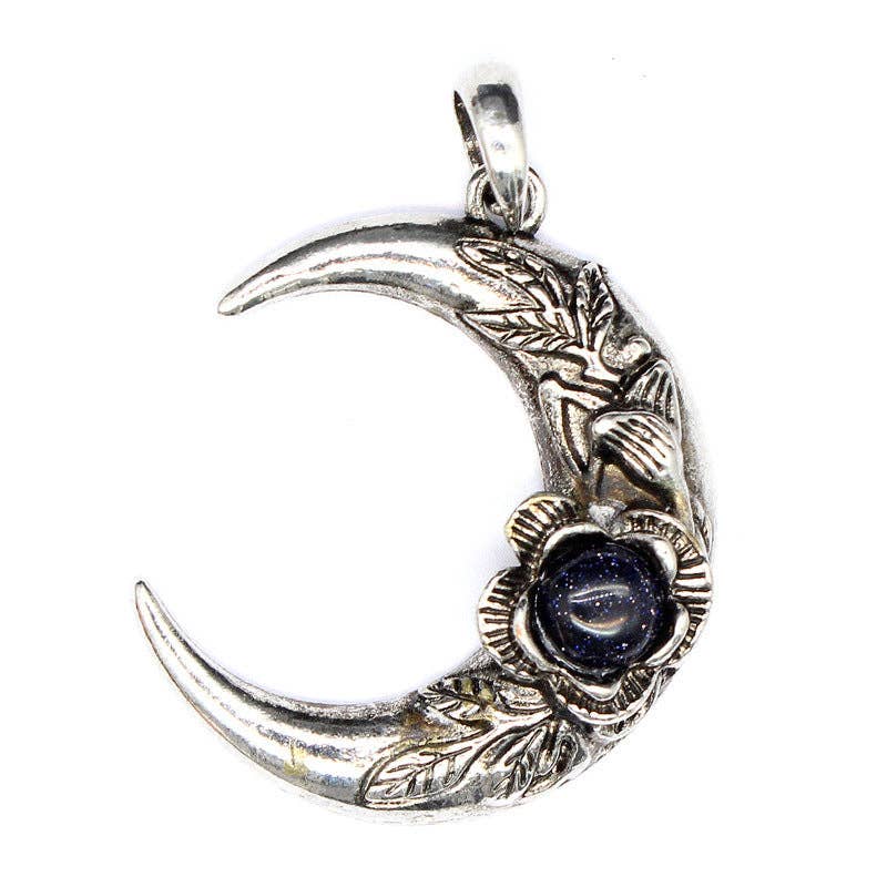 Mio Queena – wholesale Spiritual stone/crystal – Vintage Inlaid Stone Rose Moon Charm Pendant - CS/MS6