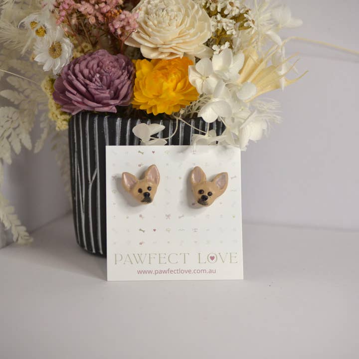Pawfect Love - Wholesale Stud/Post Earrings - Chihuahua Earrings - Handmade Polymer Clay Dog Studs