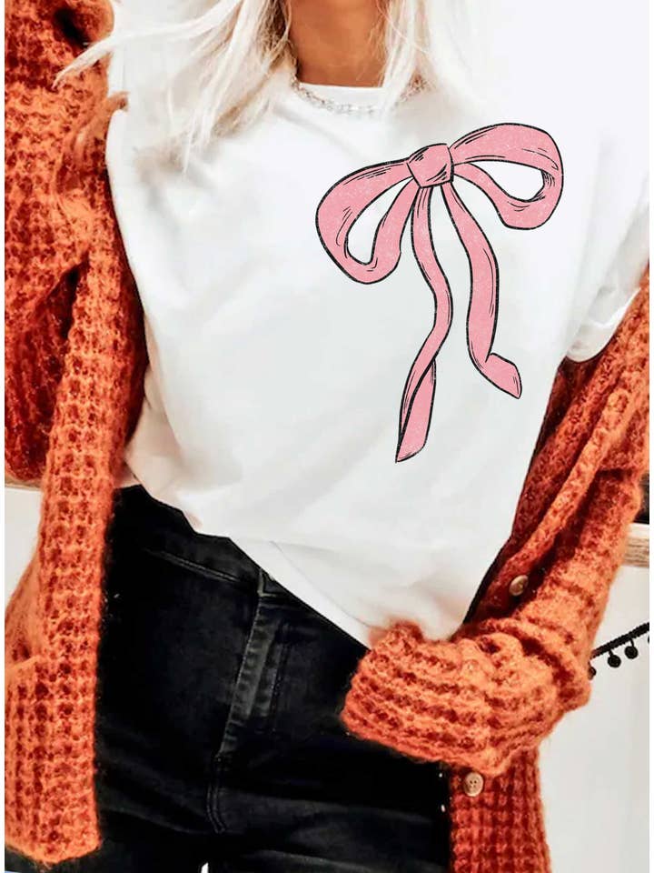 Rustee Clothing – Großhandel T-Shirt mit Siebdruck – Unisex – PINKES SCHLEIFEN-GRAFIK-T-SHIRTS