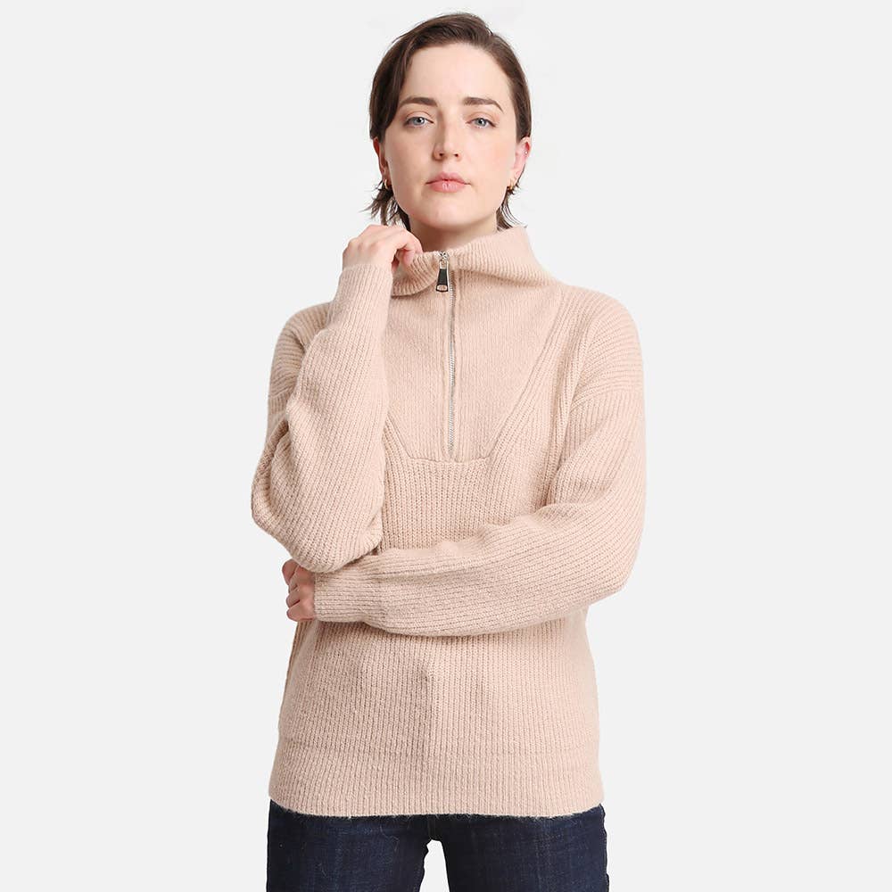 Sensibling Corp. - Vendita all'ingrosso Maglione tricot - Donna - Top in maglia a collo alto con cerniera in tinta unita3