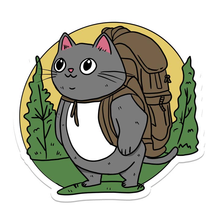 Chat de randonnée | Animaux | Camping | Autocollant imperméable | 2,5" pour la vente par Rebel and Siren Stickers