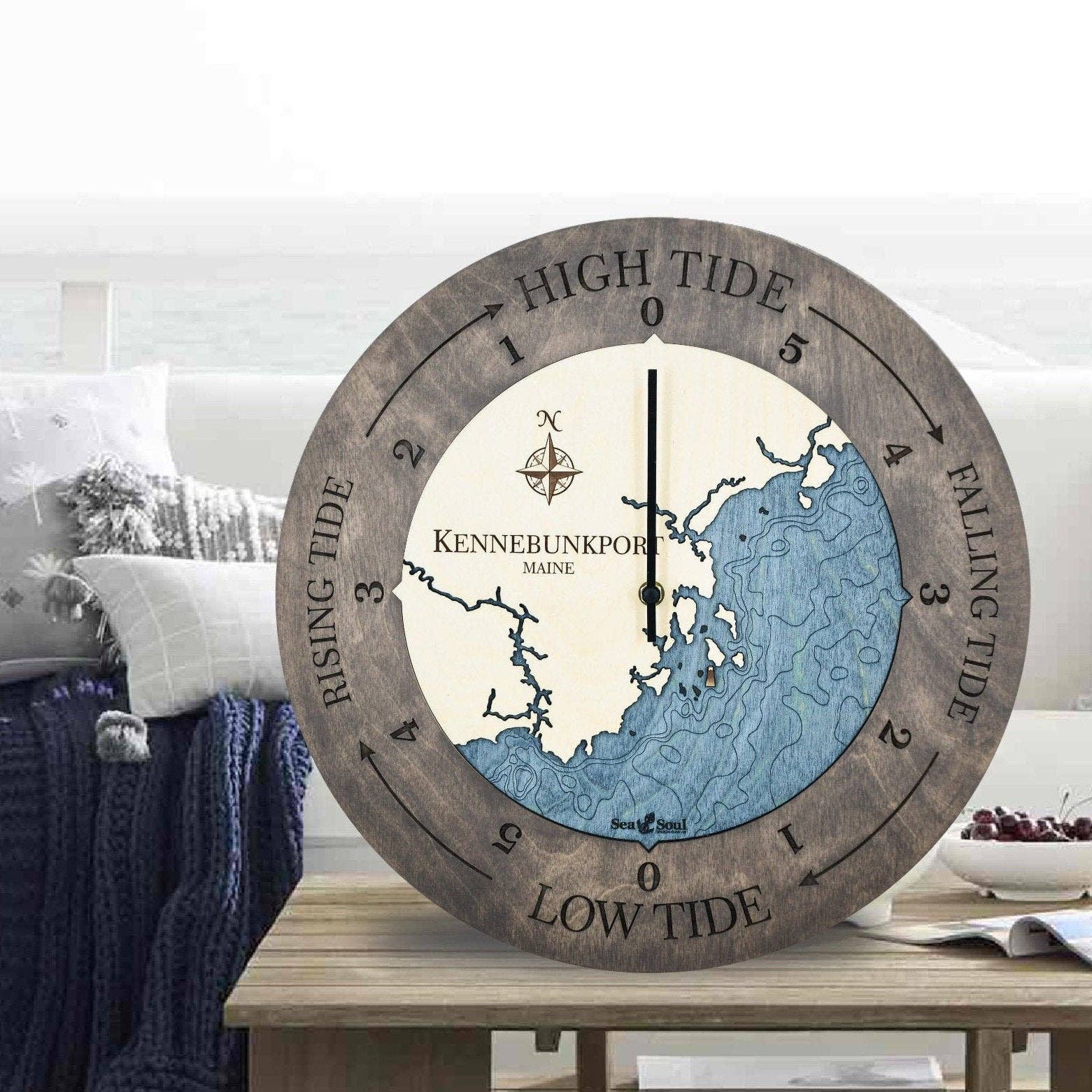 Sea & Soul Nautical Chart Art - Vente Horloges murales - Carte de profondeur d'eau de la côte du Maine5