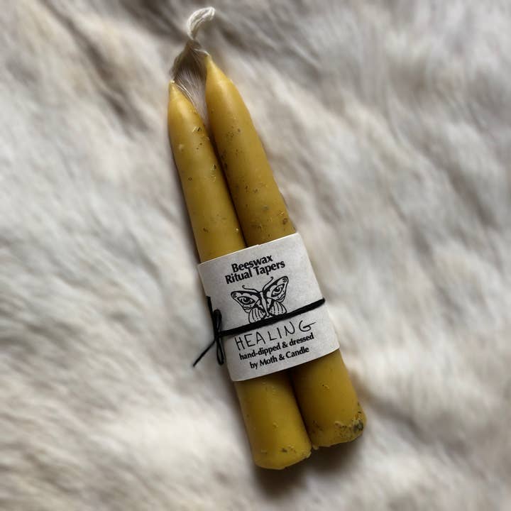 Handmade Mini-Pair Beeswax Ritual Dressed Candles: Healing for wholesale by Moth and Candle