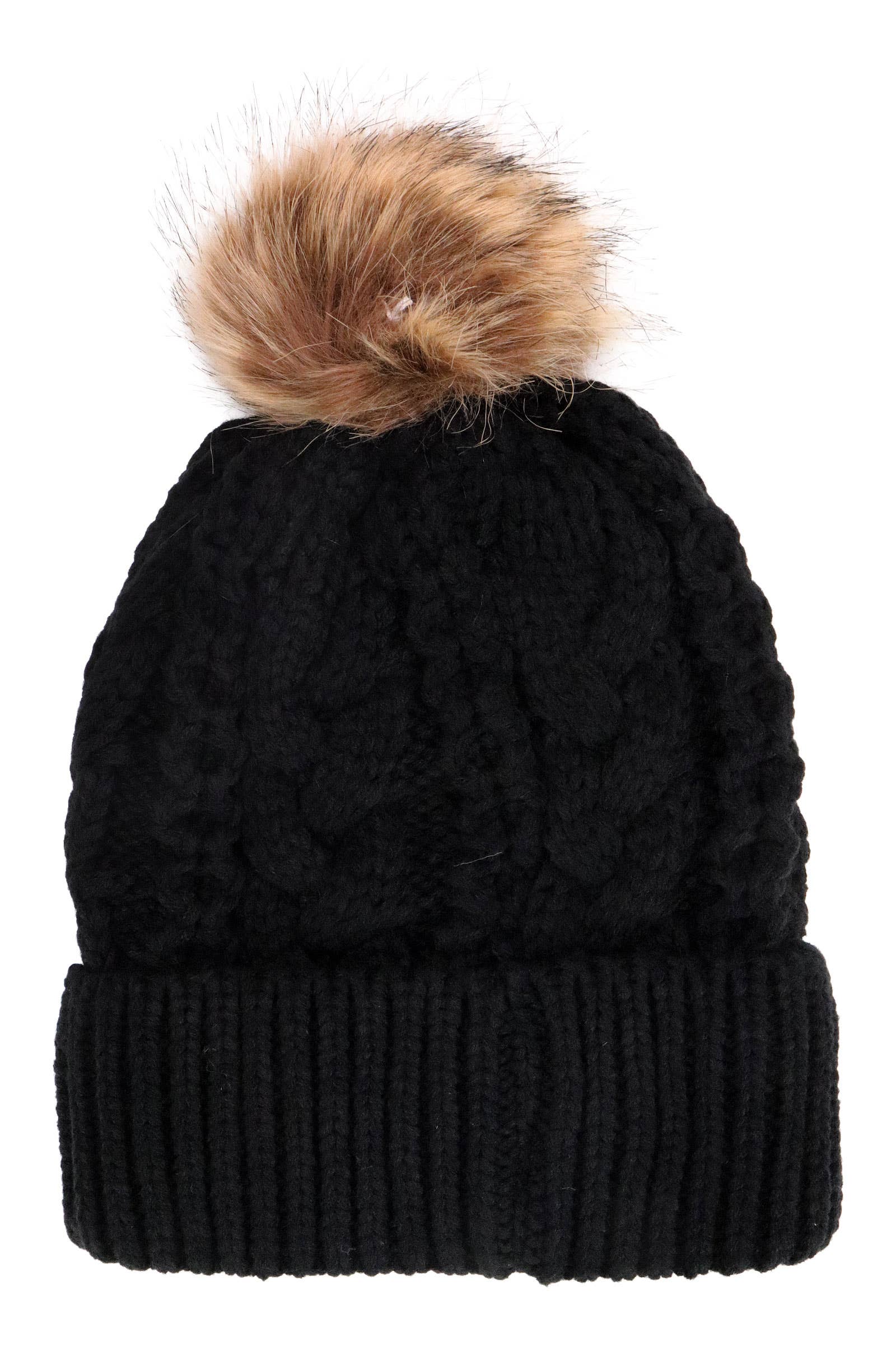 SORTIERT Spiralkabel Gestrickte Zottelige Kunstpelz-Bommelmütze für den Großhandel auf Faire4
