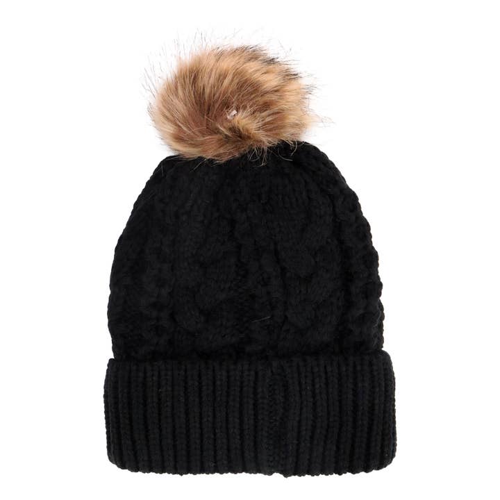 SORTIERT Spiralkabel Gestrickte Zottelige Kunstpelz-Bommelmütze für den Großhandel auf Faire4